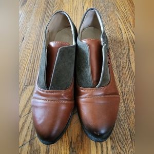 Tan and olive green shoes